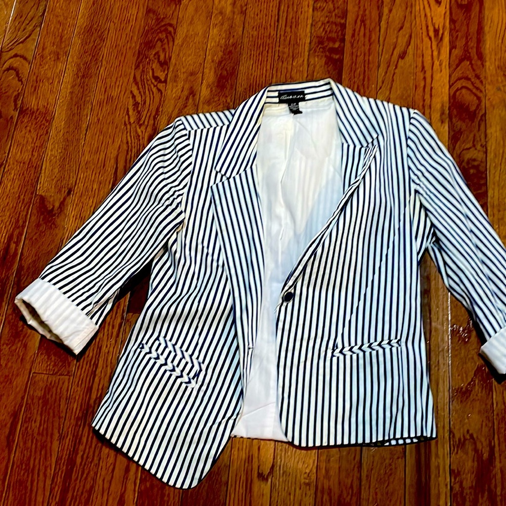Cute casual navy and white striped blazer